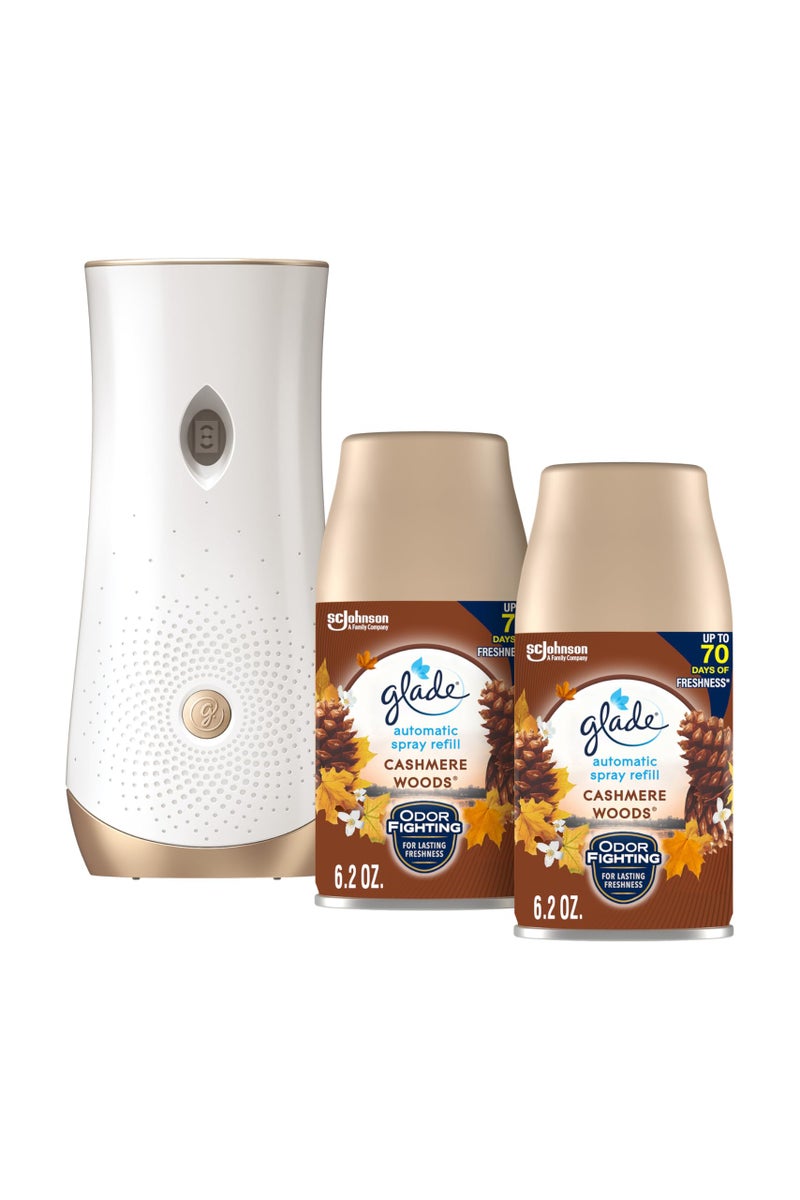 Glade مجموعة إعادة تعبئة ور holder لحاقن غليد الأوتوماتيكي، معطر هواء للمنزل والحمام، خشب الكشمير، 6.2 أونصة، 2 عدد - Image 1